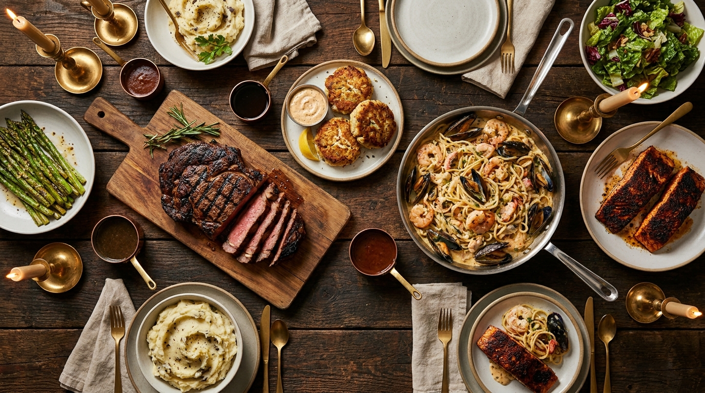 American grill dinner spread